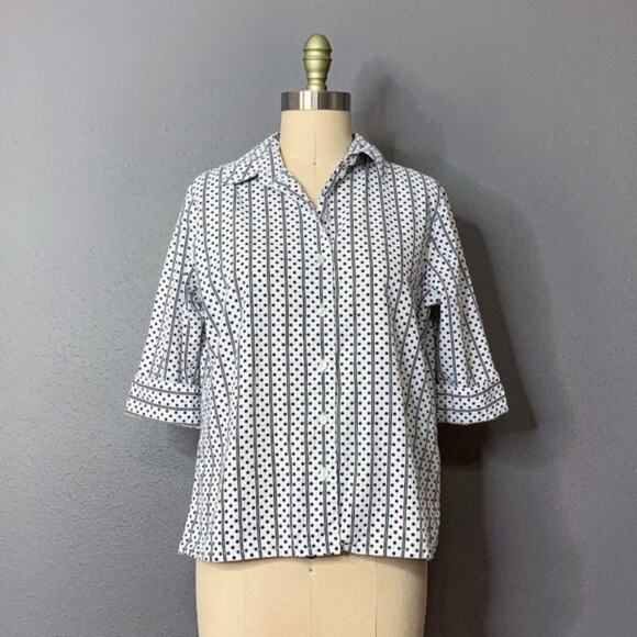 VINTAGE 90s {Alia Sport} Striped Polka Dot Button-Up Shirt 8 Petite Medium 8P - Picture 2 of 6